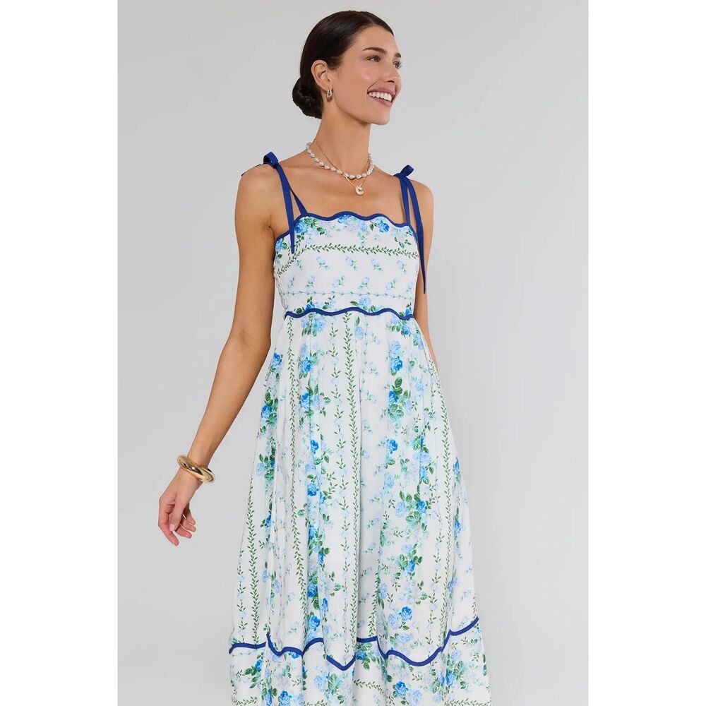 NWT Avara Flora Blue Floral Print Midi Dress Womens XS